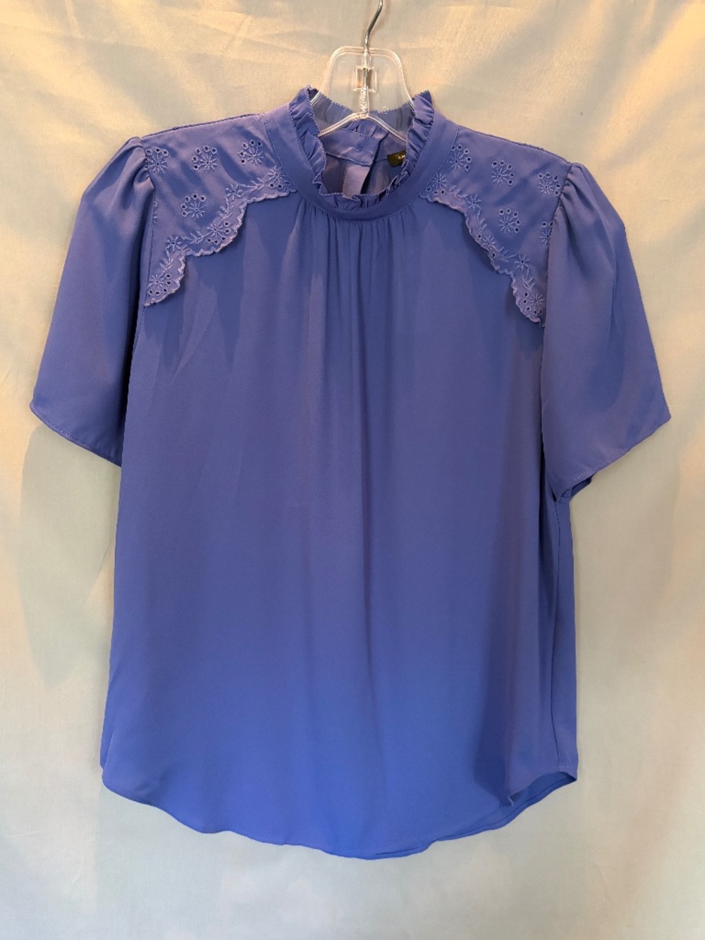 Ann Taylor Periwinkle Blue Short-Sleeve Blouse Ruffled neck - Size XXS (NWT)